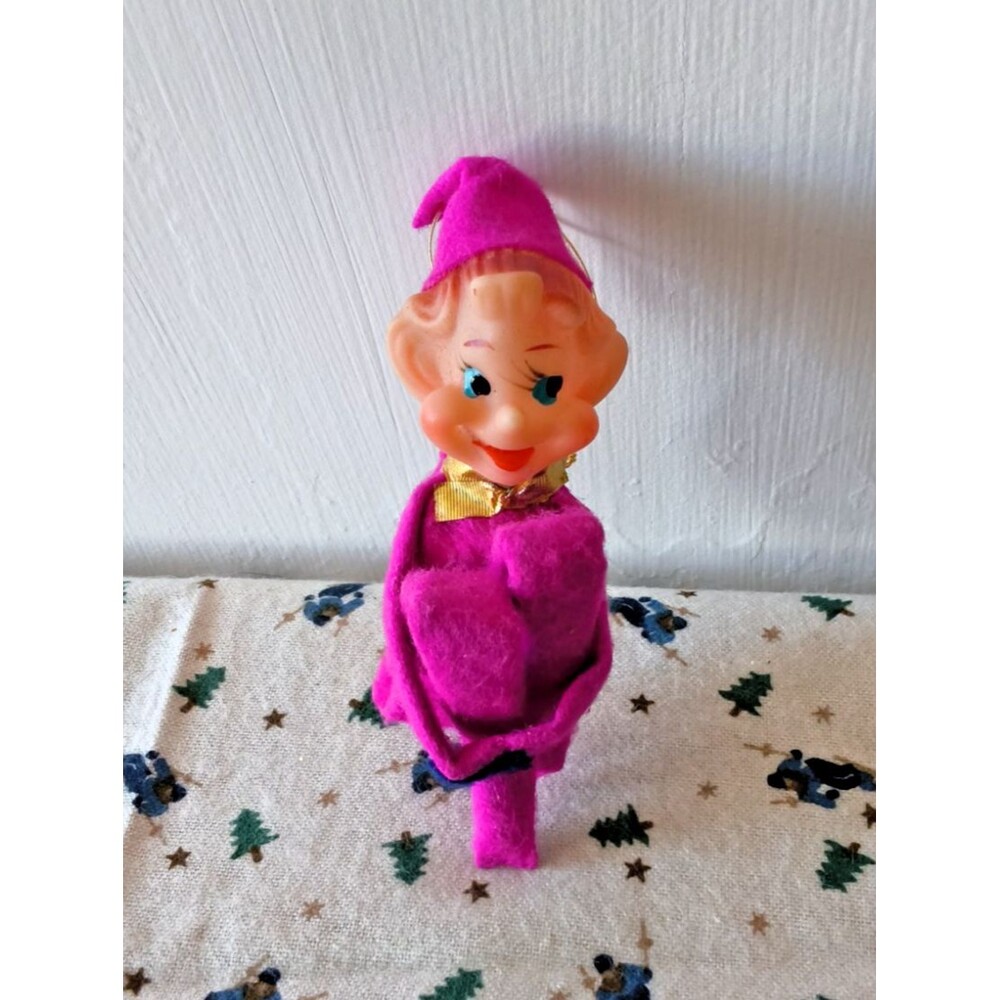 Vintage Japan Knee Hugger Pink Purple Pixie Elf Christmas Ornament 50s-60s